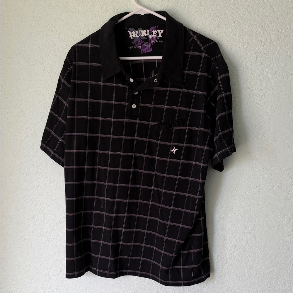 Hurley Black Polo with Gray Windowpane Grid